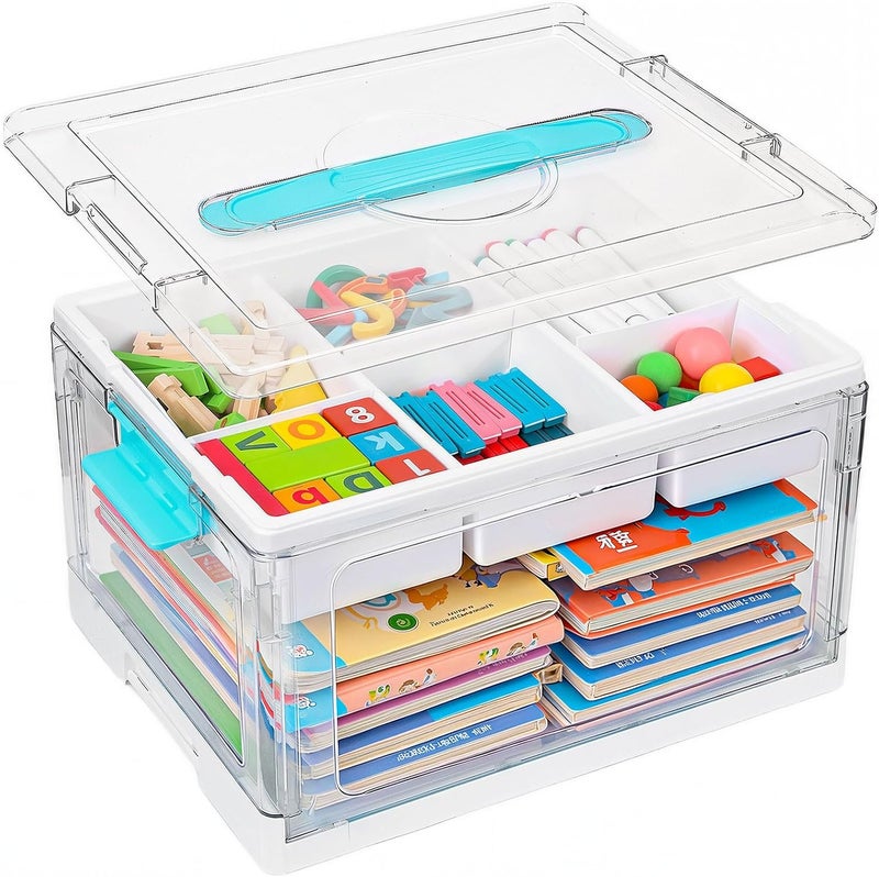 ANYPROLUS 24QT Clear Plastic Craft Organizers and Storage, Art Supply Organizer with Removable Tray and Dividers, Craft Supplies Organizer with Handle, Arts and Crafts Bin for Sewing, Coloring Book, Crayon - Image 1